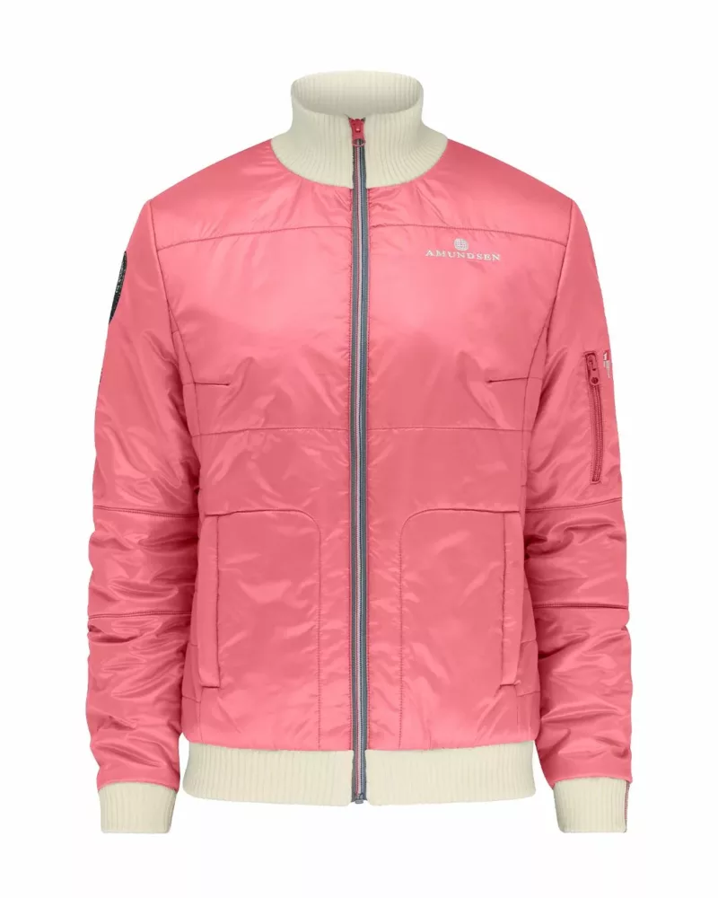Stylish pink Amundsen Sports jacket featuring a ribbed collar and multiple pockets, perfect for winter outings.