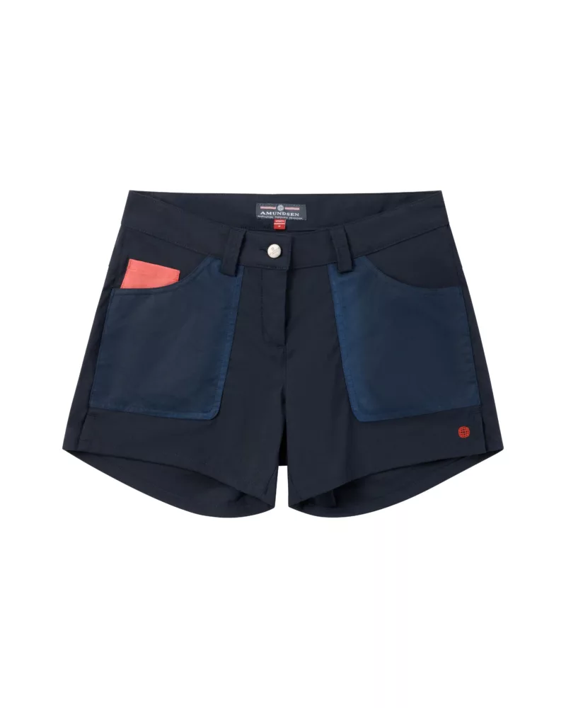 Amundsen Sports navy shorts featuring two front pockets, ideal for casual and outdoor wear.